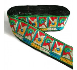 Embroidery Ethnic border - Black, green, red, blue - 75 mm Babachic by Moodywood