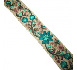 Embroidery Silk border beige and turquoise - 50 mm babachic