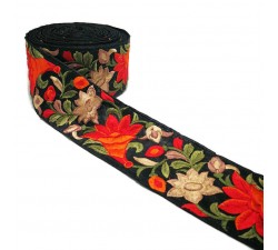 Embroidery Embroidered border in orange and black silk 7 cm wide Babachic by Moodywood