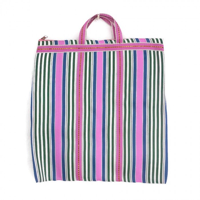 Pink, green and blue Indian striped simple bag