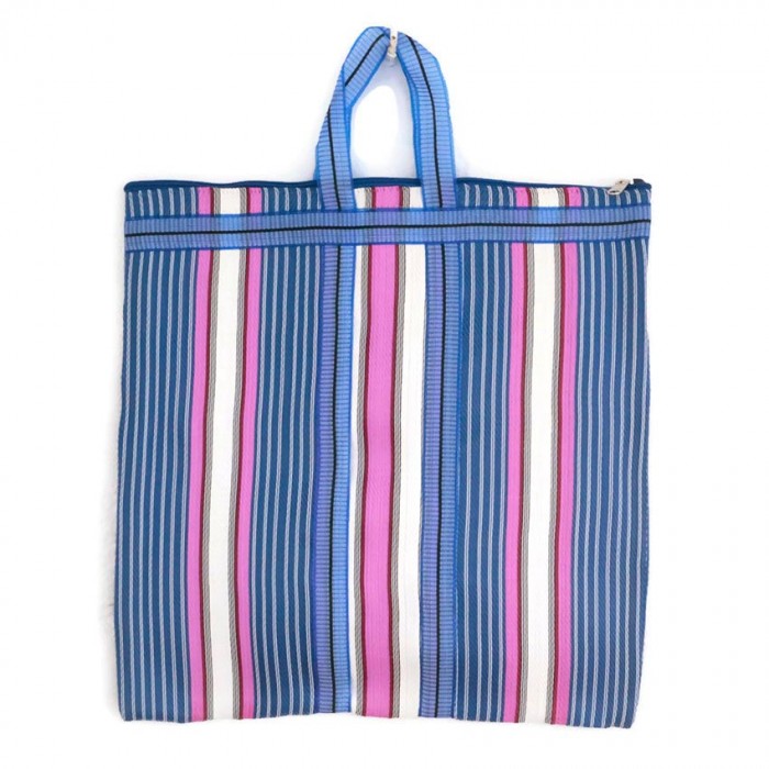 Pink and blue Indian striped simple bag