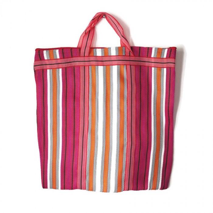Magenta and orange Indian striped simple bag