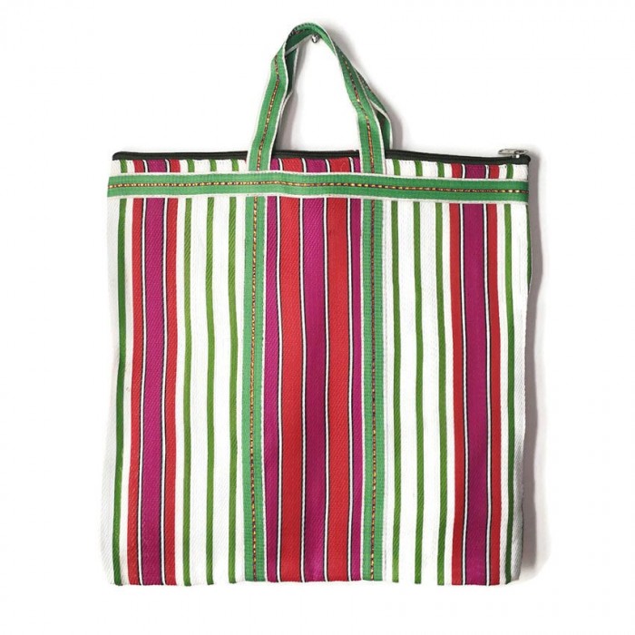 Magenta, orange and green Indian striped simple bag