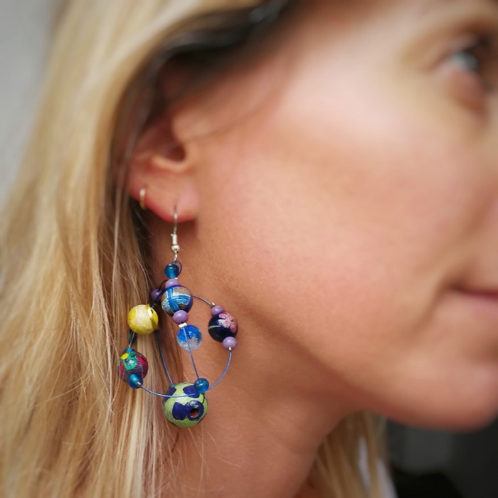 Round yellow and blue earrings