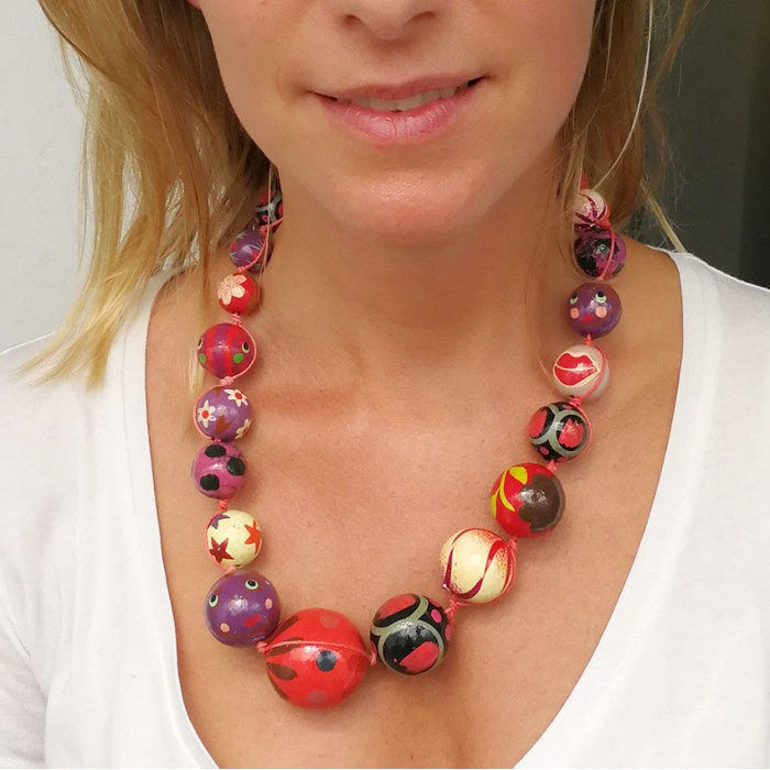 Red and purple wooden beads necklace