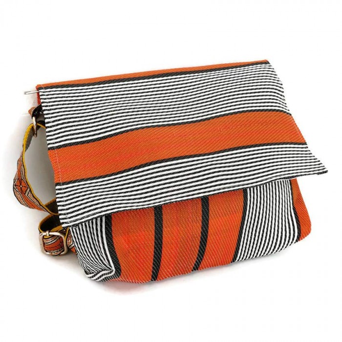 Orange and black small flap handbag
