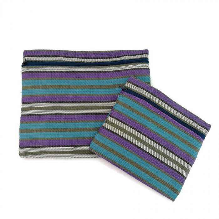 Duo of simple pockets with zip, purple and blue