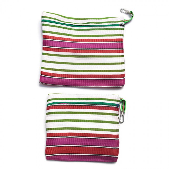 Duo of simple pockets with zip, green and pink